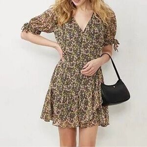 NWT Lauren Conrad Floral Chiffon Wrap Dress Short Sleeve Ruffle Hem V-Neck Lined
